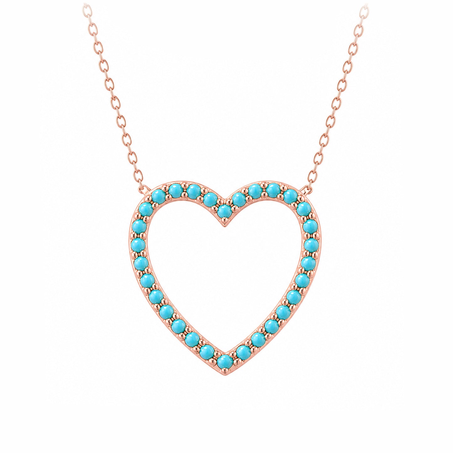 14K Gold Turquoise Heart Shape Frame Necklace, Medium Size