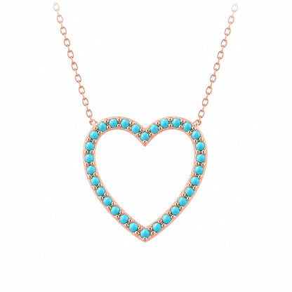 14K Gold Turquoise Heart Shape Frame Necklace, Medium Size