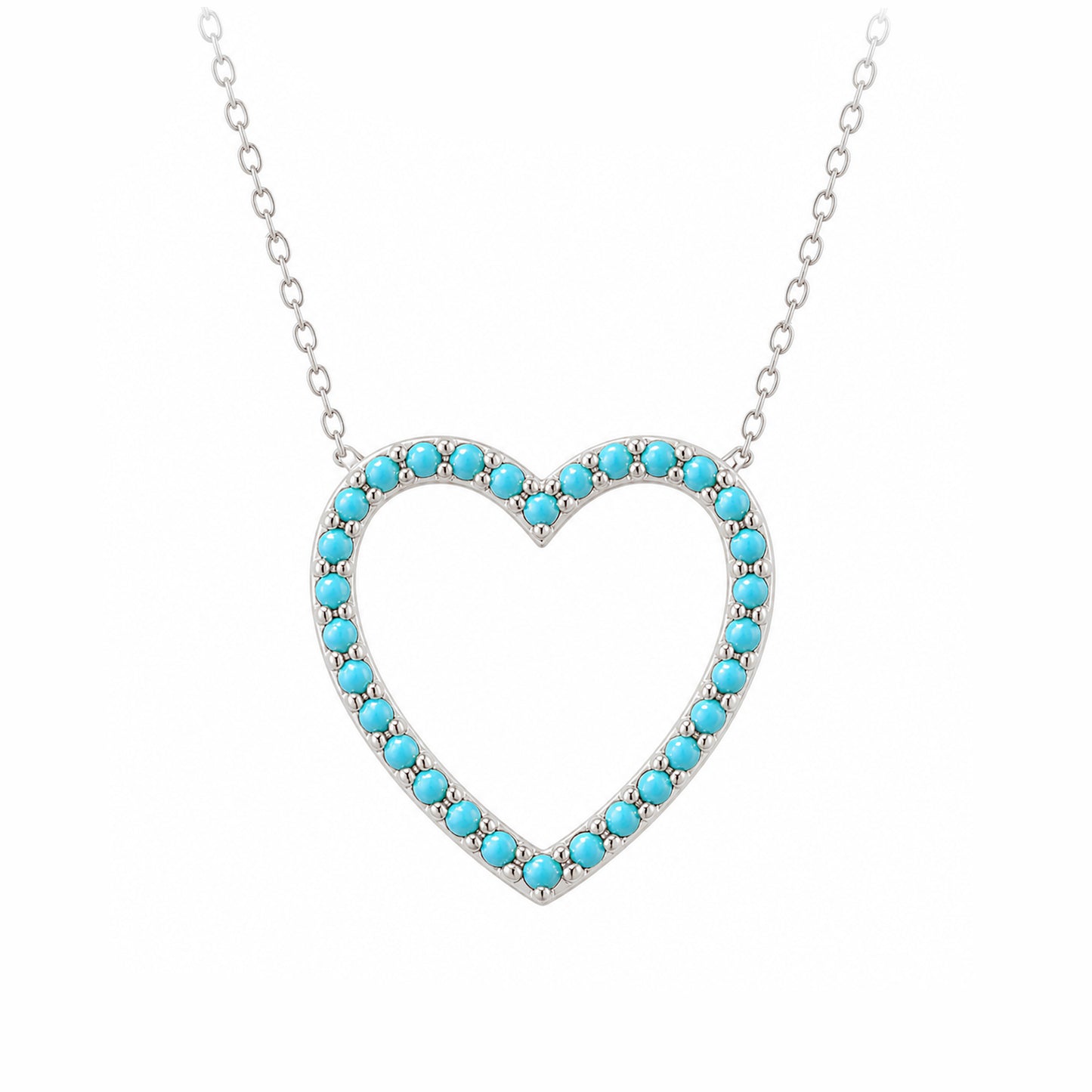 14K Gold Turquoise Heart Shape Frame Necklace, Medium Size