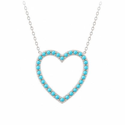 14K Gold Turquoise Heart Shape Frame Necklace, Medium Size