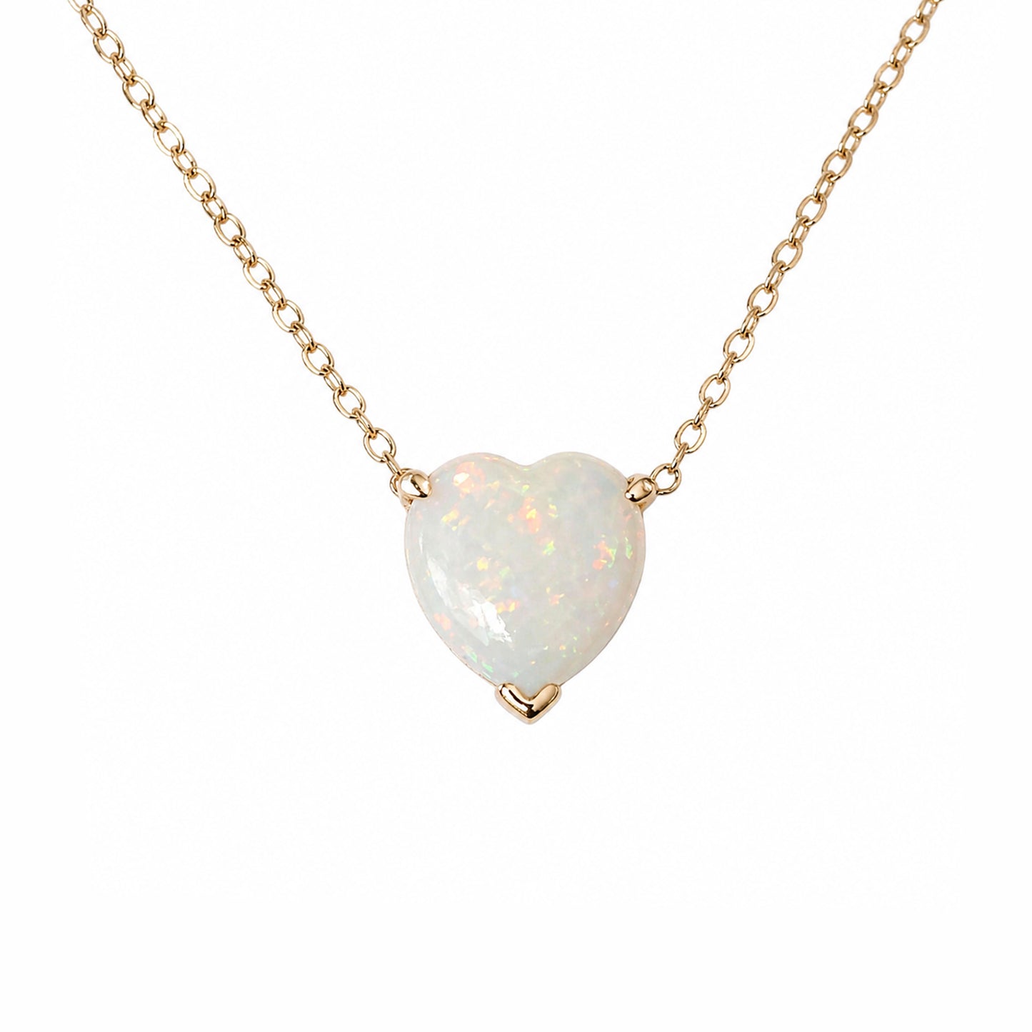 14K Gold Opal Heart Solitaire Necklace