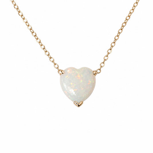 14K Gold Opal Heart Solitaire Necklace