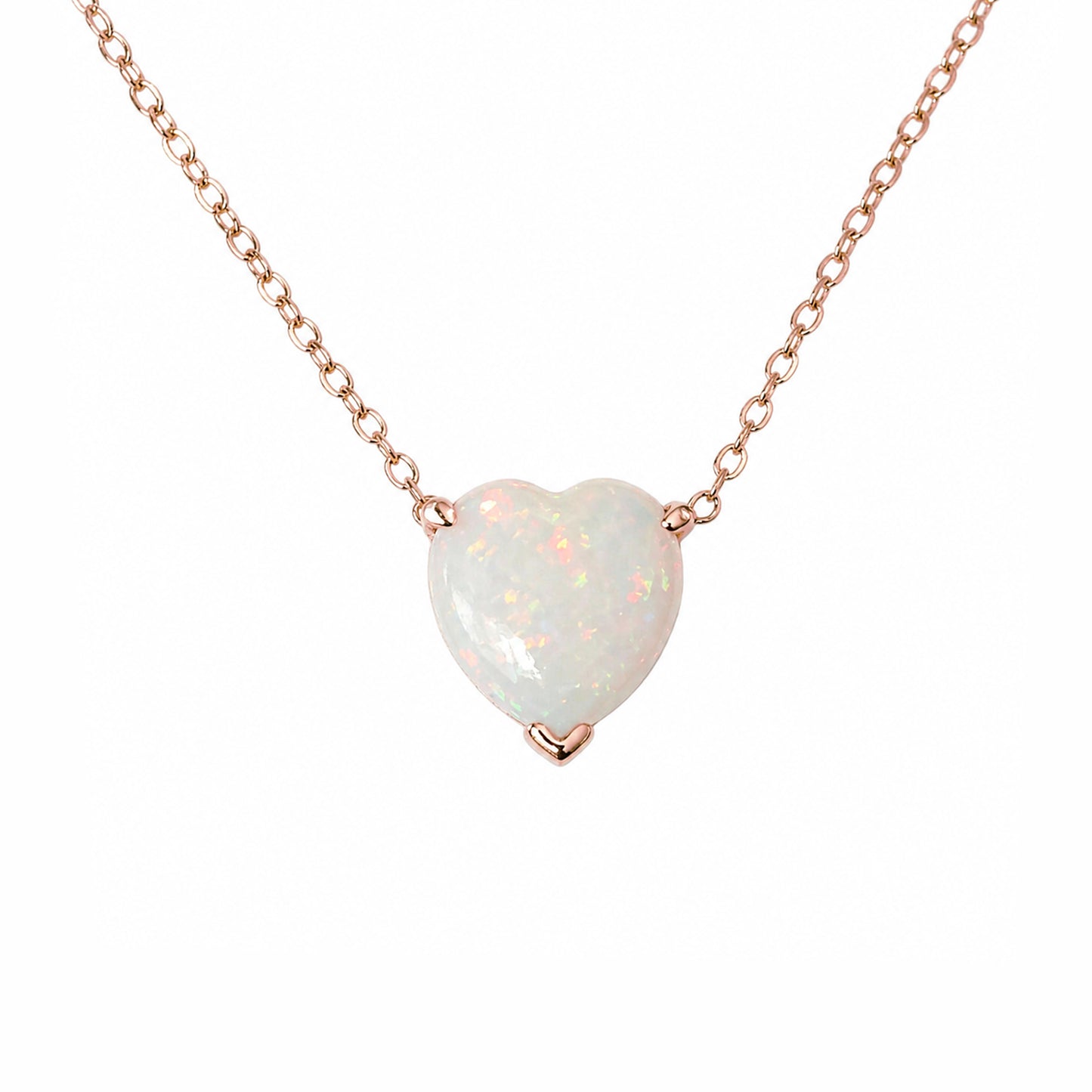 14K Gold Opal Heart Solitaire Necklace
