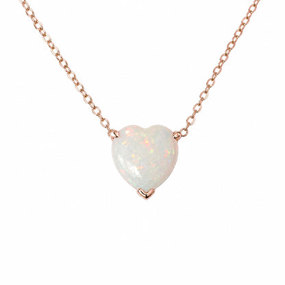 14K Gold Opal Heart Solitaire Necklace
