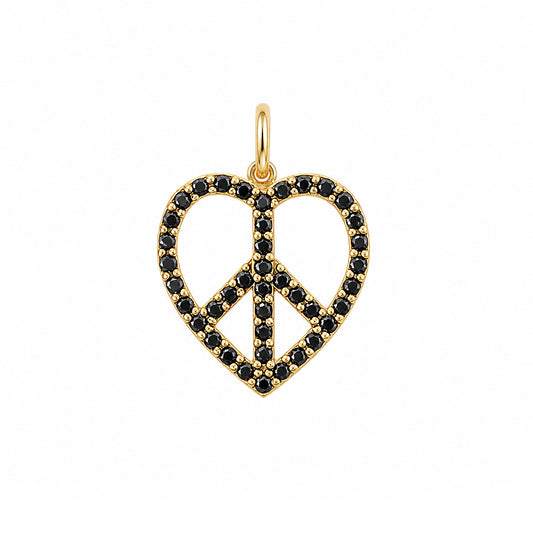 14K Gold Pavé Black Diamond Peace & Love Charm Pendant