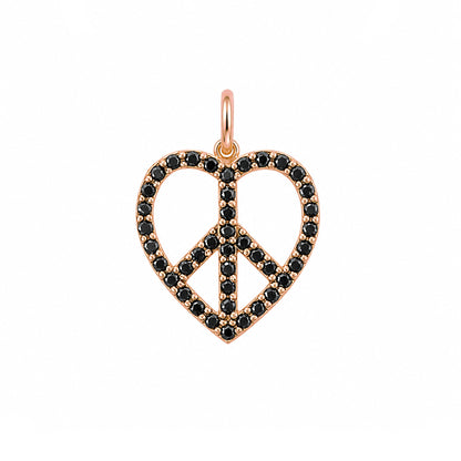 14K Gold Pavé Black Diamond Peace & Love Charm Pendant