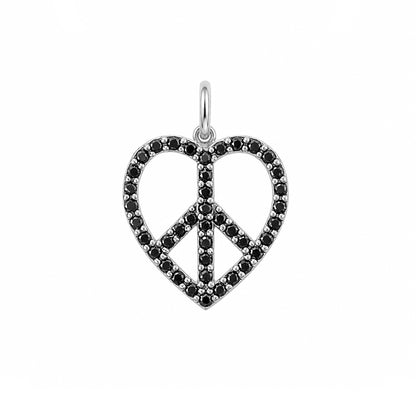 14K Gold Pavé Black Diamond Peace & Love Charm Pendant