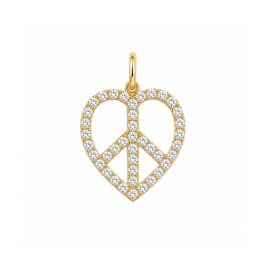 14K Gold Pavé Diamond Peace & Love Pendant