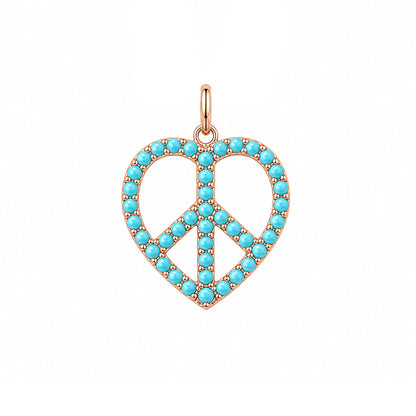 14K Gold Pavé Turquoise Peace & Love Charm Pendant