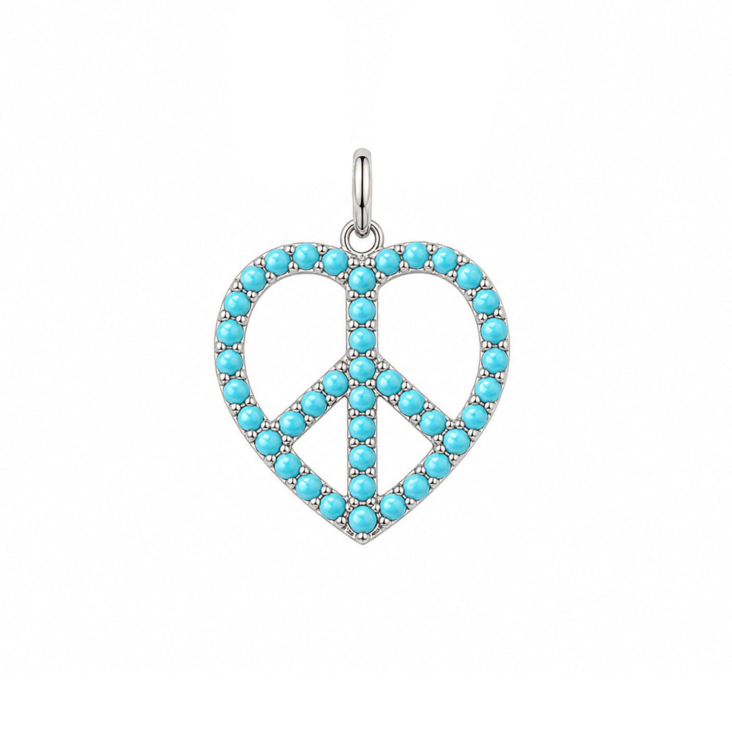 14K Gold Pavé Turquoise Peace & Love Charm Pendant