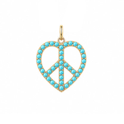 14K Gold Pavé Turquoise Peace & Love Charm Pendant
