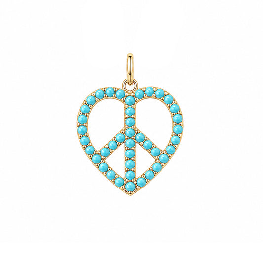 14K Gold Pavé Turquoise Peace & Love Charm Pendant