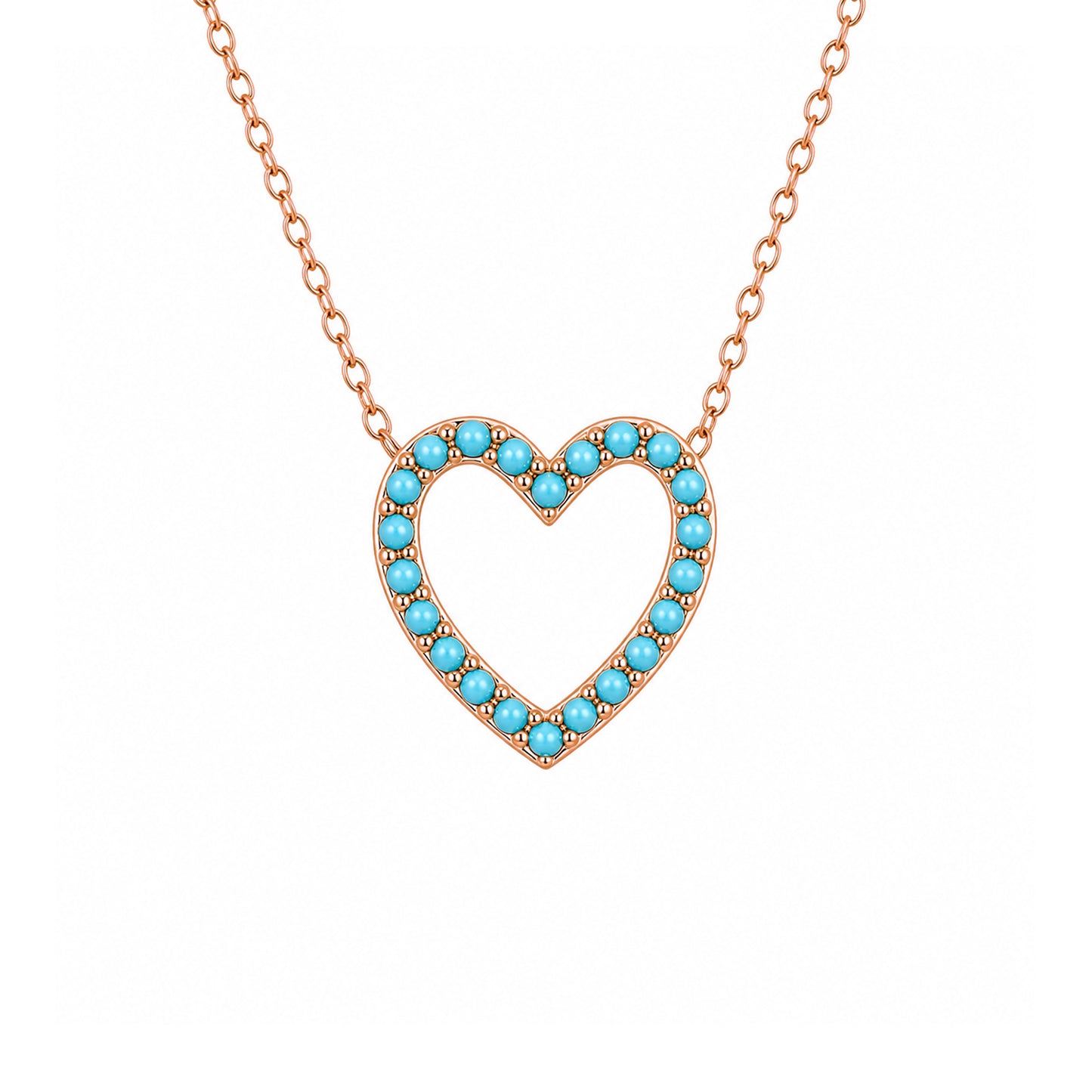 14K Gold Turquoise Heart Shape Frame Necklace, Small Size