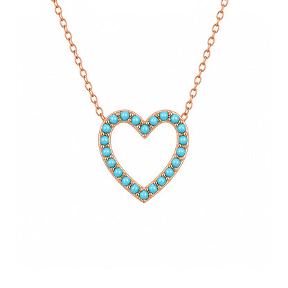 14K Gold Turquoise Heart Shape Frame Necklace, Small Size