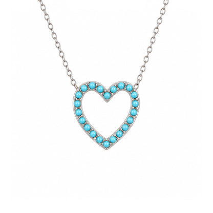 14K Gold Turquoise Heart Shape Frame Necklace, Small Size