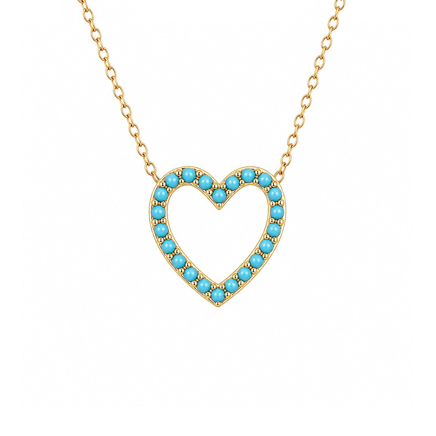 14K Gold Turquoise Heart Shape Frame Necklace, Small Size