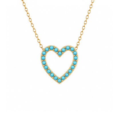 14K Gold Turquoise Heart Shape Frame Necklace, Small Size