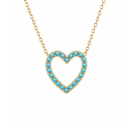 14K Gold Turquoise Heart Shape Frame Necklace, Small Size