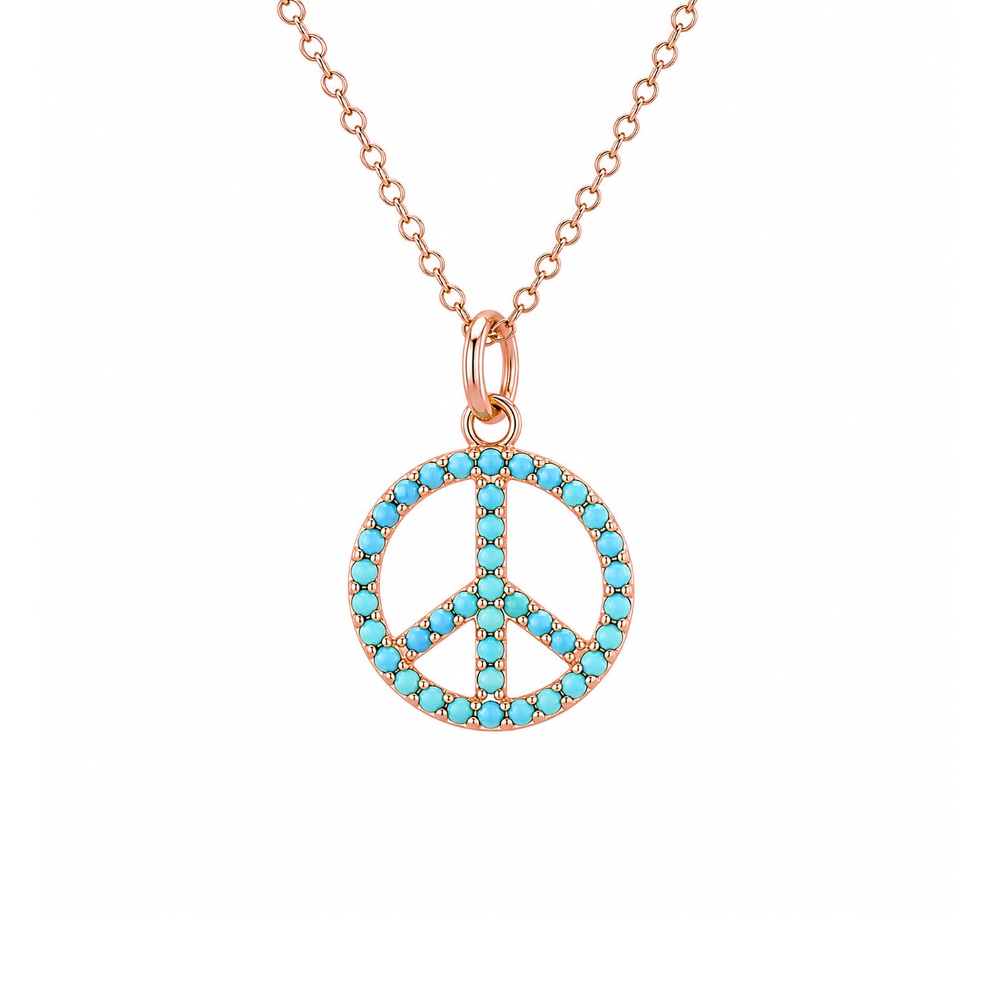 14K Gold Turquoise Peace Sign Shape Frame Necklace, Small Size