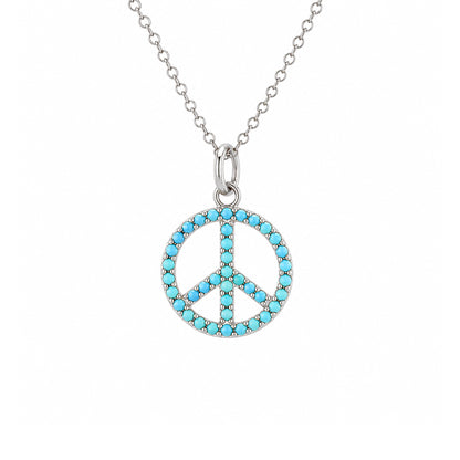 14K Gold Turquoise Peace Sign Shape Frame Necklace, Small Size