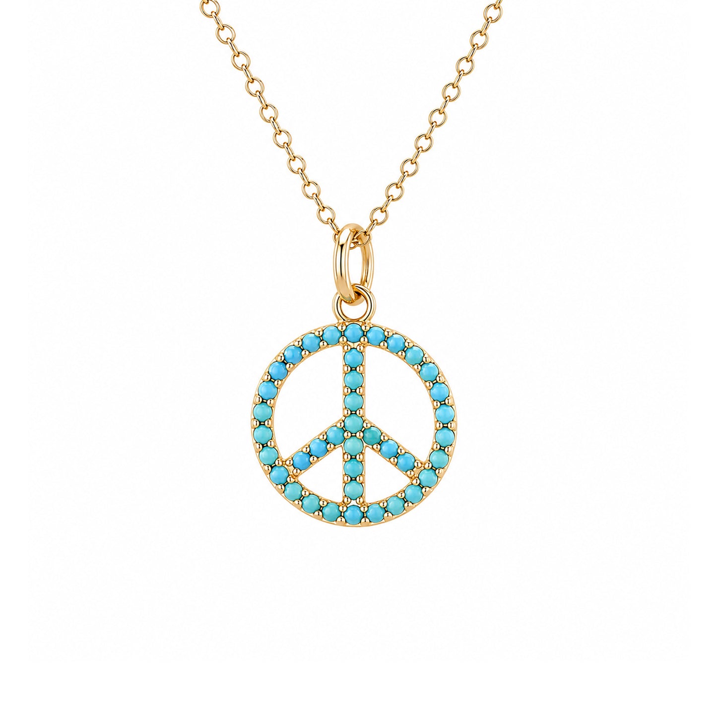 14K Gold Turquoise Peace Sign Shape Frame Necklace, Small Size
