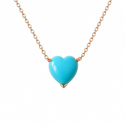 14K Gold Turquoise Heart Solitaire Necklace
