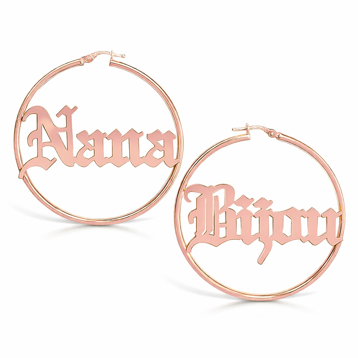 14K Gold Nameplate Hoop Earrings ~ Block, Old English or Script Font