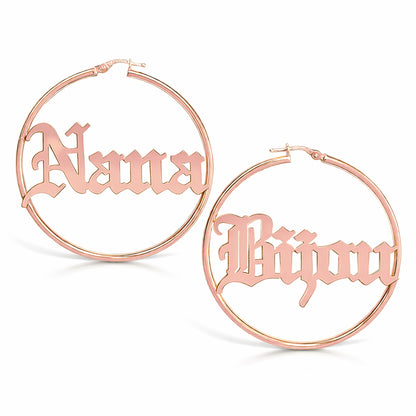14K Gold Nameplate Hoop Earrings ~ Block, Old English or Script Font