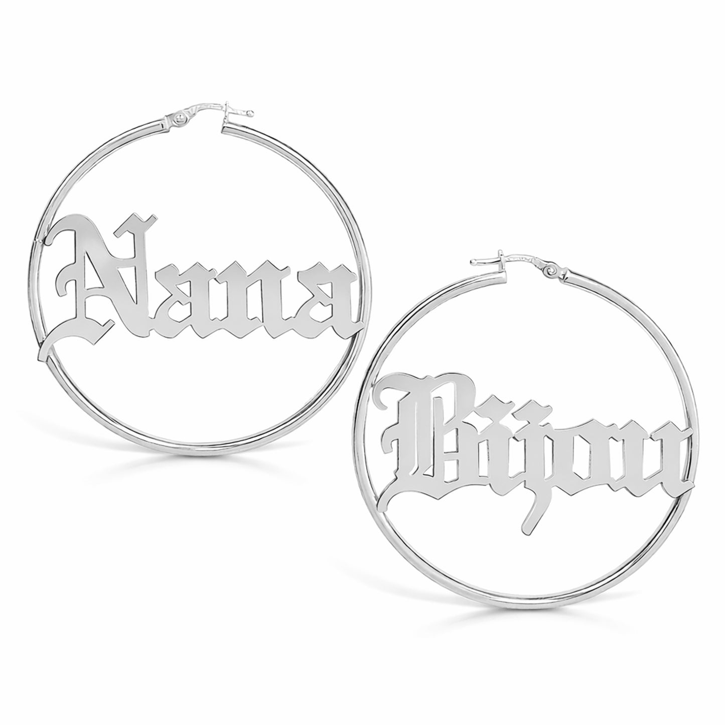 14K Gold Nameplate Hoop Earrings ~ Block, Old English or Script Font