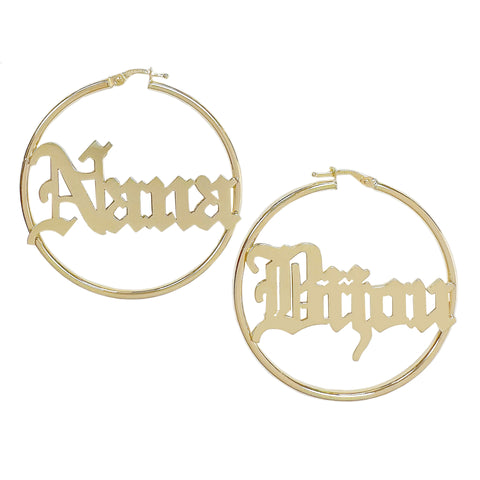 14K Gold Nameplate Hoop Earrings