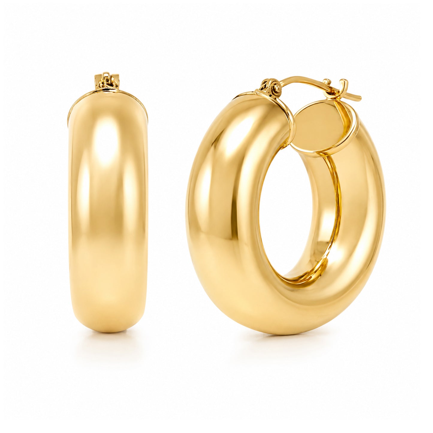 14K Gold 10mm Thick Tube Hoop Earrings, 1 Inch Diameter