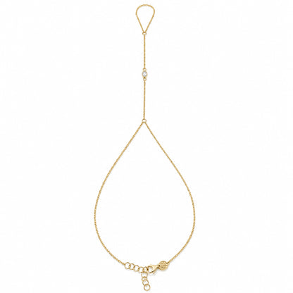 14K Gold Single Bezel White Sapphire Foot Lariat Ankle Bracelet