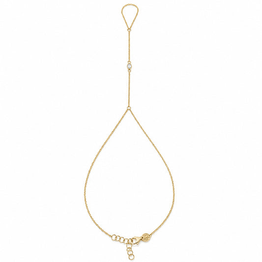 14K Gold Single Bezel White Sapphire Foot Lariat Ankle Bracelet