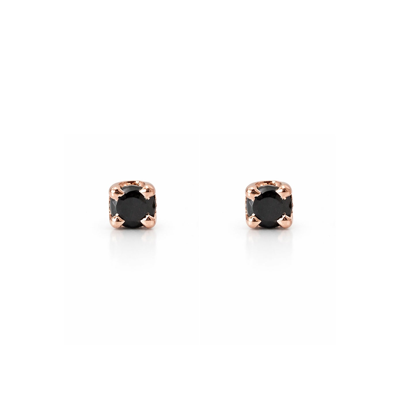 14K Gold 1mm Solitaire Black Diamond 4 Prong Stud Earrings