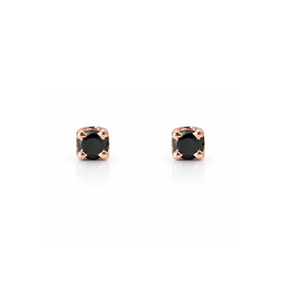 14K Gold 1mm Solitaire Black Diamond 4 Prong Stud Earrings