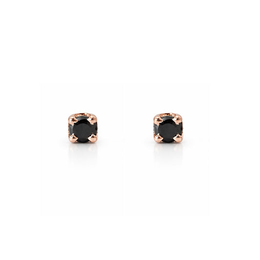 14K Gold 1mm Solitaire Black Diamond 4 Prong Stud Earrings
