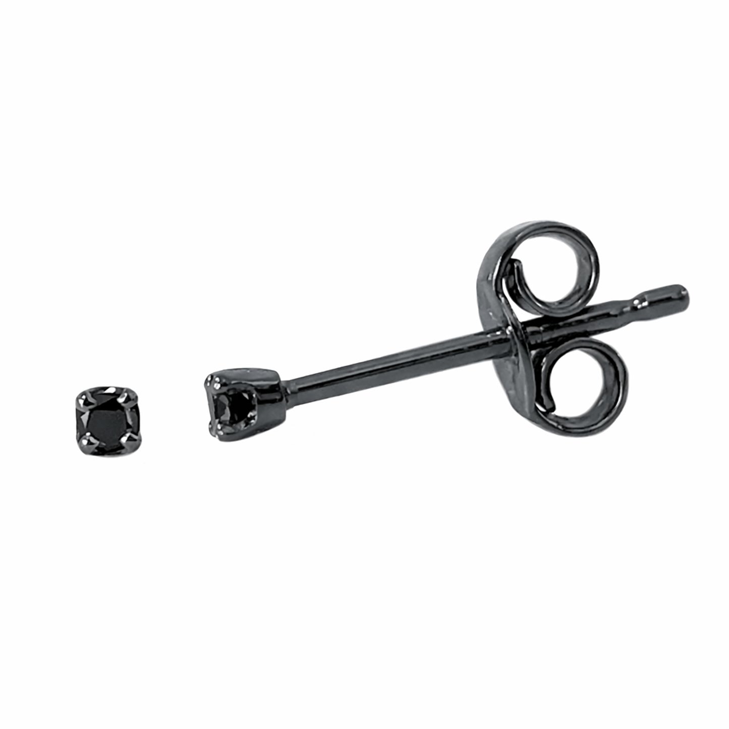 14K Gold 1mm Solitaire Black Diamond 4 Prong Stud Earrings