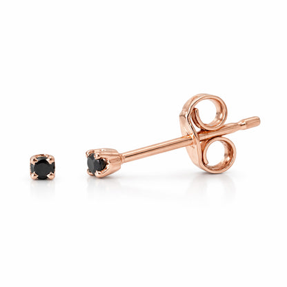 14K Gold 1mm Solitaire Black Diamond 4 Prong Stud Earrings