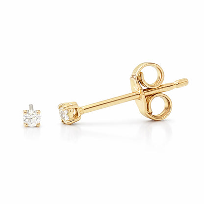 14K Gold 1mm Solitaire Diamond 4 Prong Stud Earrings