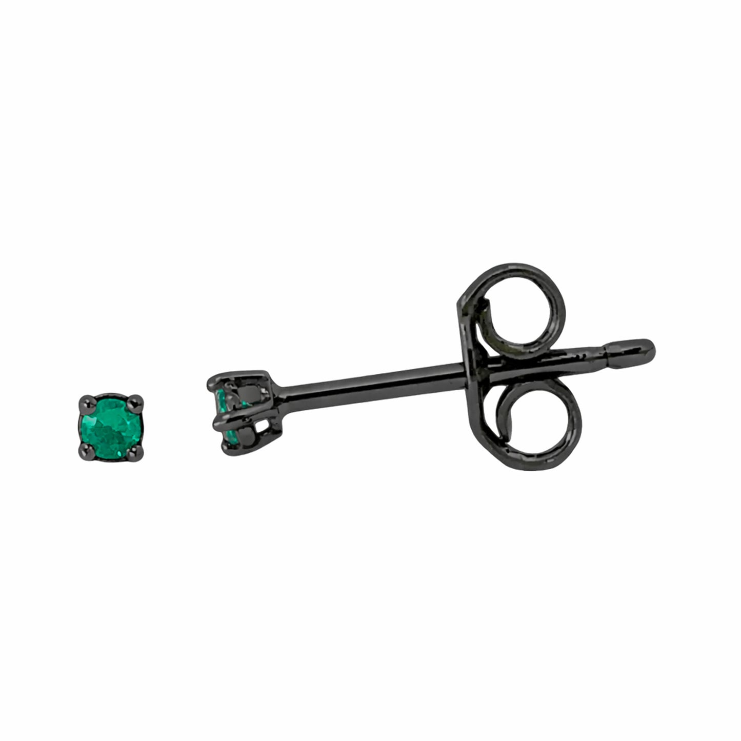 14K Gold 1mm Solitaire Emerald 4 Prong Stud Earrings