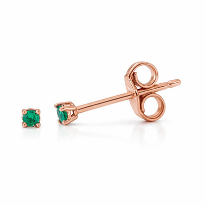 14K Gold 1mm Solitaire Emerald 4 Prong Stud Earrings