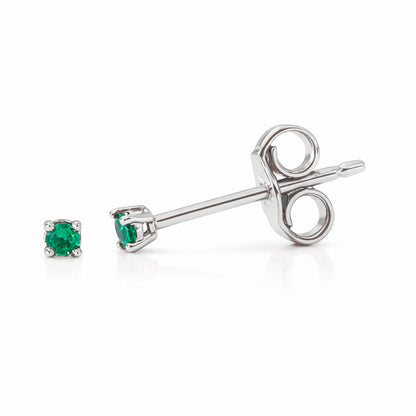 14K Gold 1mm Solitaire Emerald 4 Prong Stud Earrings