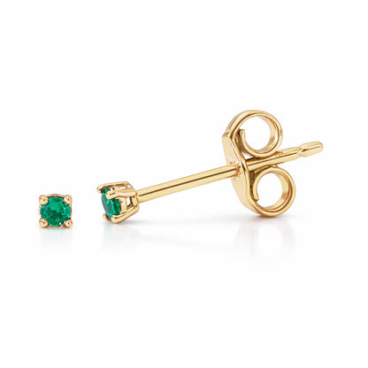 14K Gold 1mm Solitaire Emerald 4 Prong Stud Earrings