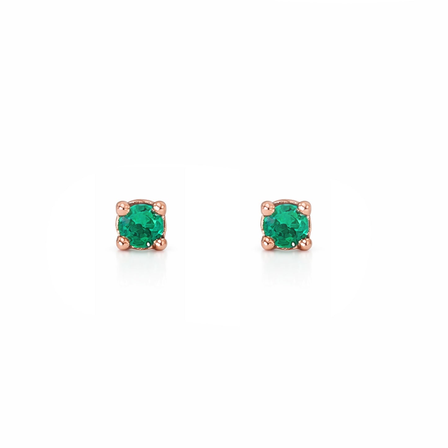 14K Gold 1mm Solitaire Emerald 4 Prong Stud Earrings