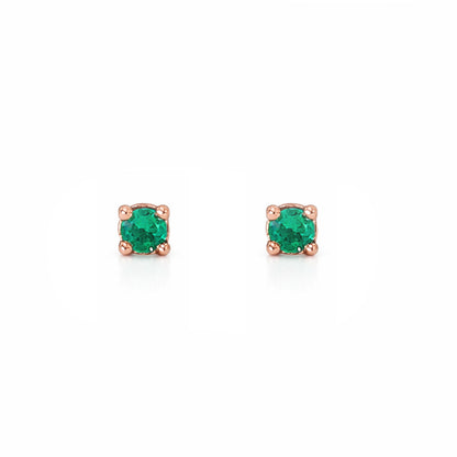 14K Gold 1mm Solitaire Emerald 4 Prong Stud Earrings