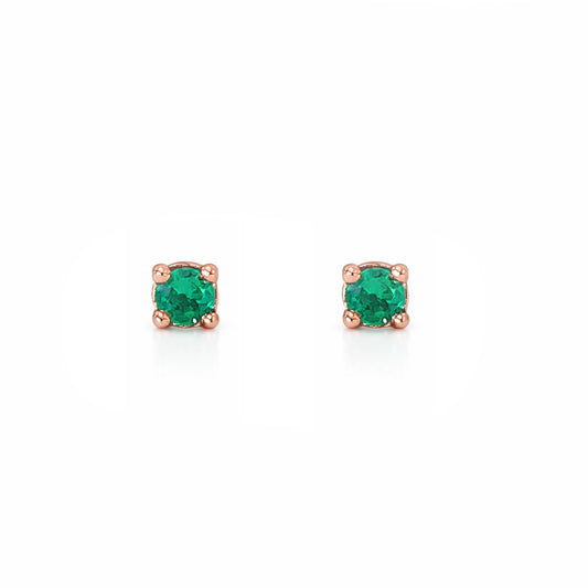 14K Gold 1mm Solitaire Emerald 4 Prong Stud Earrings
