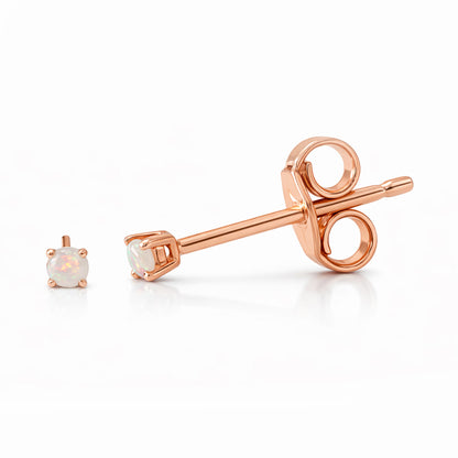 14K Gold 1mm Solitaire Opal 4 Prong Stud Earrings