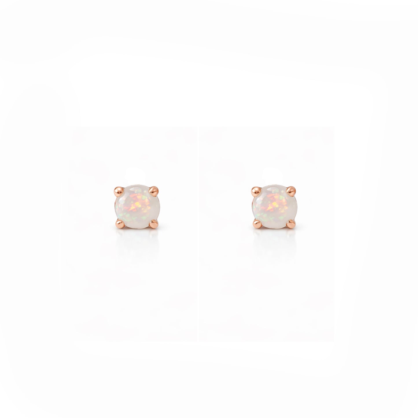 14K Gold 1mm Solitaire Opal 4 Prong Stud Earrings
