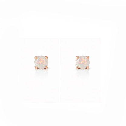 14K Gold 1mm Solitaire Opal 4 Prong Stud Earrings