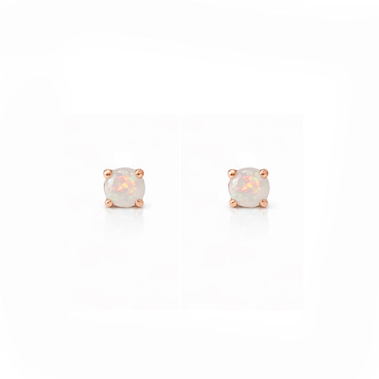 14K Gold 1mm Solitaire Opal 4 Prong Stud Earrings